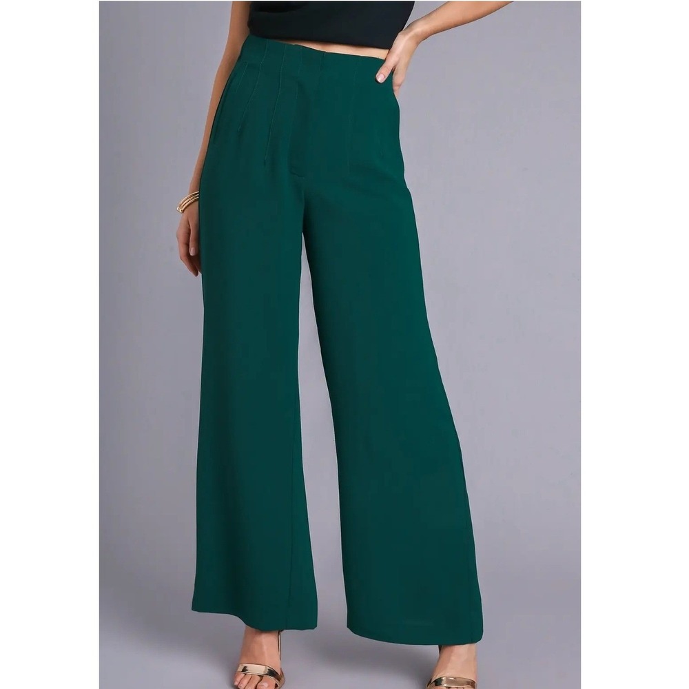 New Hunter Green High Waisted Wide Leg Trousers Professional Dress Pants Solid